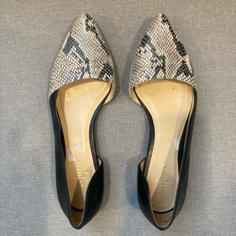 Cole Haan flats, black & snake skin